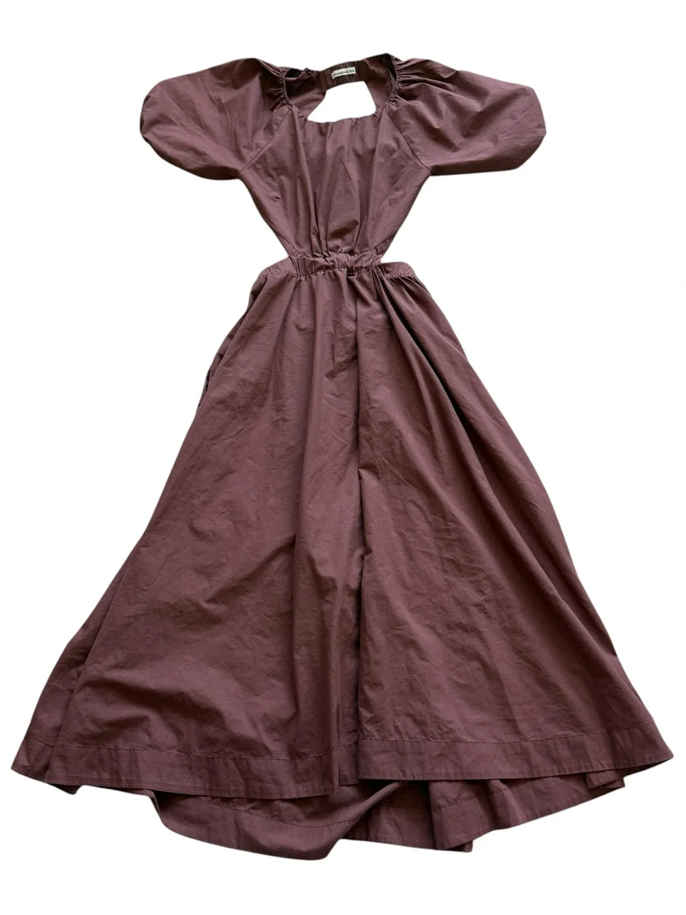Abercrombie Ruched Puff Sleeve Cutout Midi Dress S Petite Brown Poplin Romantic